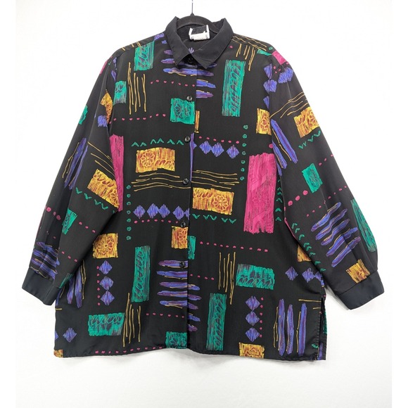 Caliche Collection Tops - Caliche Collection Black Abstract Geometric Print Button Down Shirt XL